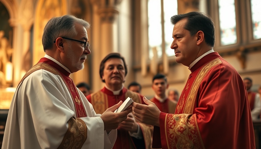Religious ceremony depicting confirmation by clergy member.