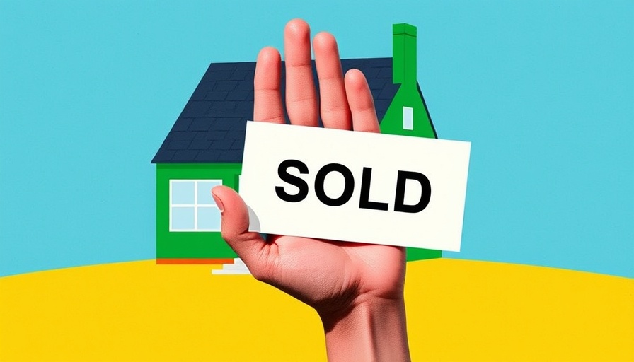 Home staging sold sign with green house in collage style.