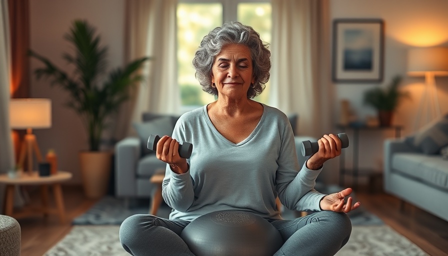 Older woman exercising for joint pain relief at home.