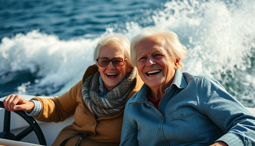Couple on boat enjoying retirement abroad, sunny ocean background