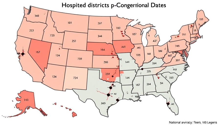Map showing hospital distribution by congressional district in the U.S.