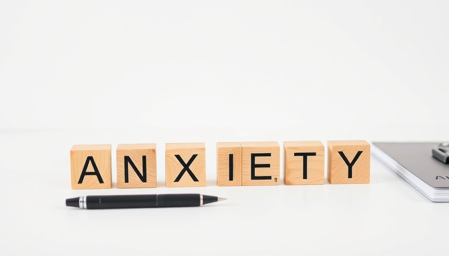 Wooden blocks spelling ANXIETY on white, relationship between anxiety and cancer risk illustration.
