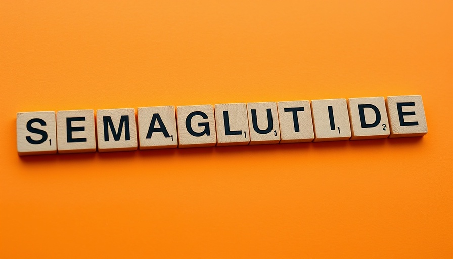 Wooden tiles spelling Semaglutide on orange background.