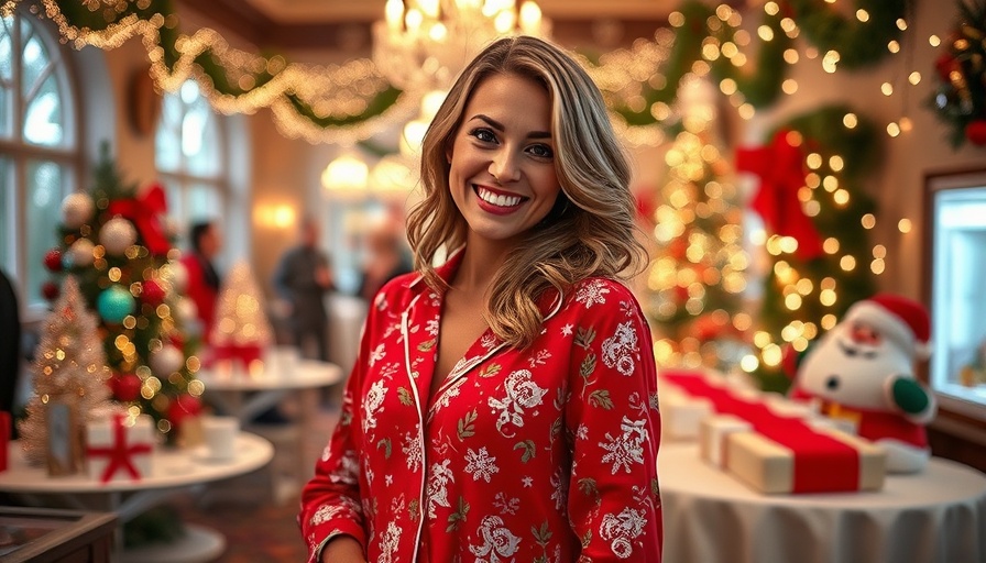 Festive pajamas at holiday event, vibrant setting.