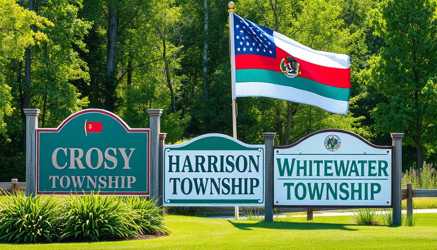 West Side Townships including Crosby, Harrison, and Whitewater displayed through signs and a flag