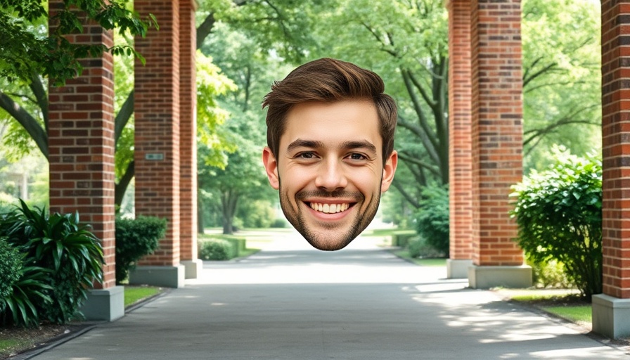 Forest Park entrance scene with smiling man overlay, Jaeden Smith shooting.