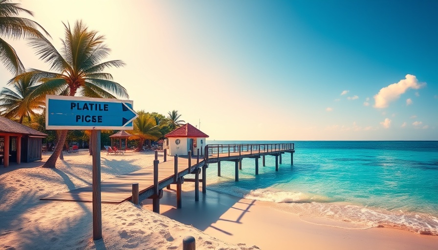 Sunny beach scene with signpost and pier, symbolizing tax dodging by the wealthy.