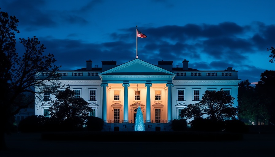 White House at night with blue lighting, U.S. government credit rating downgrade.