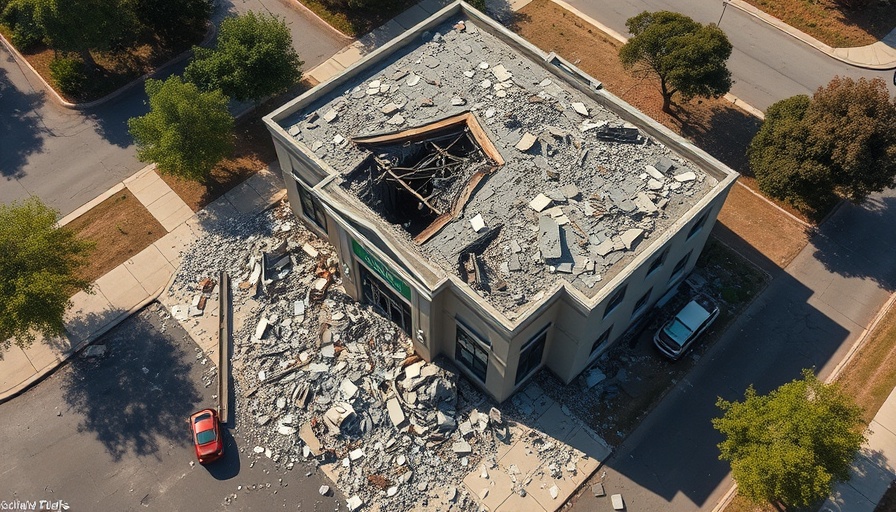 California fertility clinic explosion aftermath, severe damage visible.