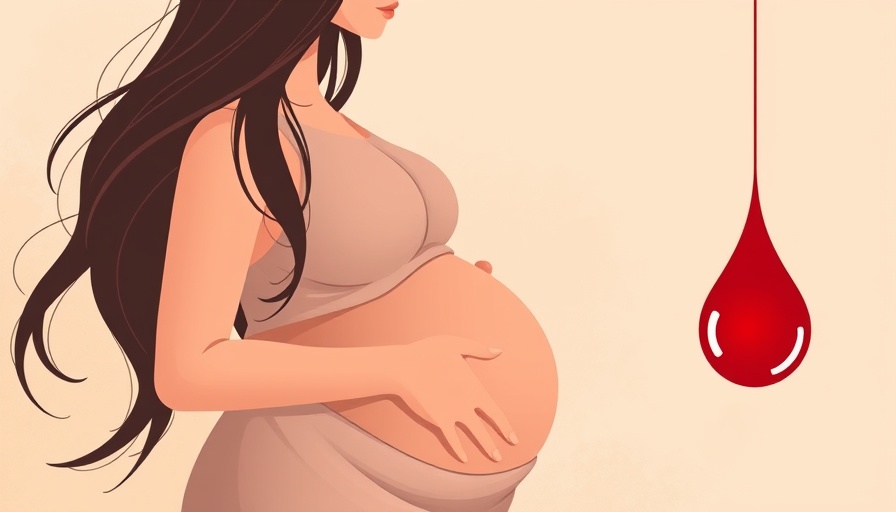 Illustration of pregnant woman and blood drop symbolizing postpartum concerns.