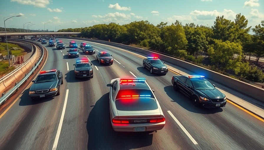 Sharonville police chase scene on highway with cars and trees.