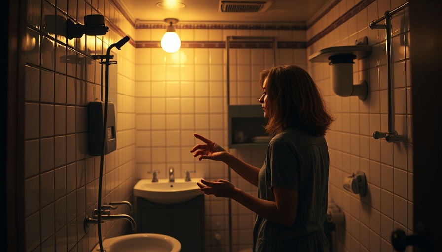Woman in a small bathroom discussing $500,000 condo renovation.