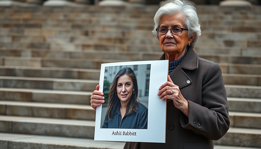 Woman holds sign for Ashli Babbitt settlement discussion