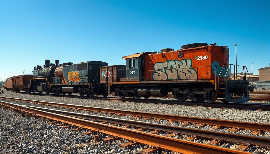 Freight train on railway tracks under blue sky, Cincinnati railroad sale funding.