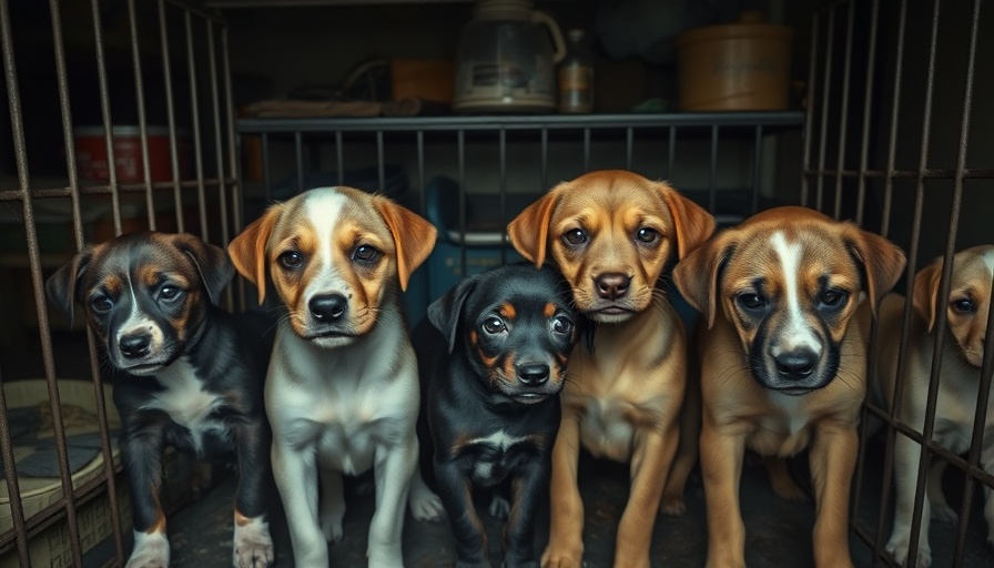 Heartbreaking image of neglected dogs in cages, referencing animal neglect laws Ohio.