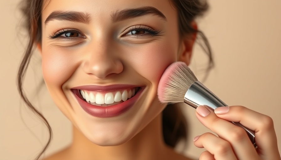 Radiant woman demonstrating blush application tips.