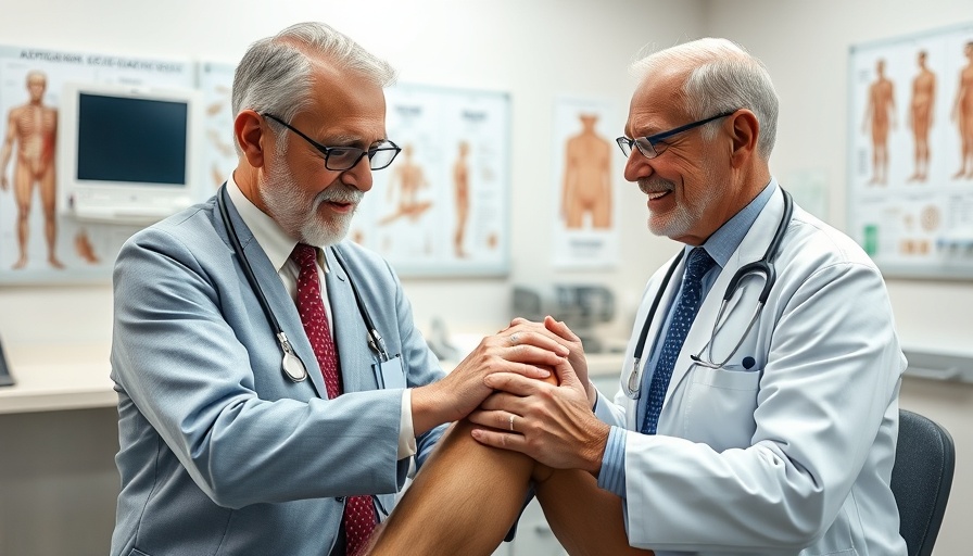 Doctor examining senior's knee highlighting joint surgery for seniors.