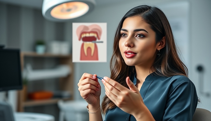 Dental polishing process explained by young woman with teeth illustration.