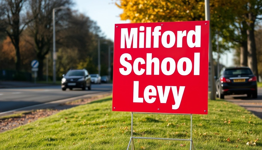 Sign for Milford School Levy election in Ohio.