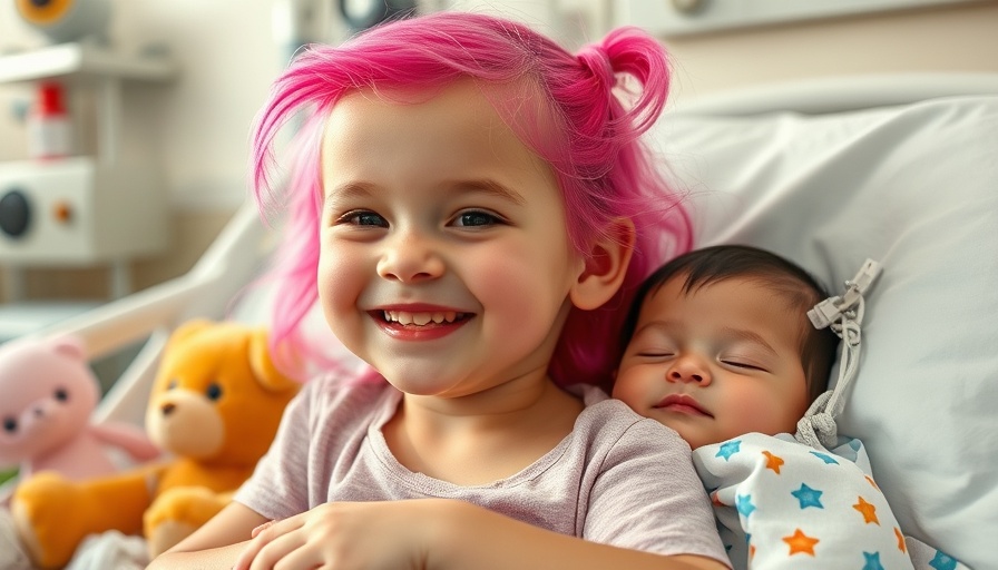 Childhood ovarian cancer awareness: hopeful young girl with pink hair smiling, and child in a hospital bed.