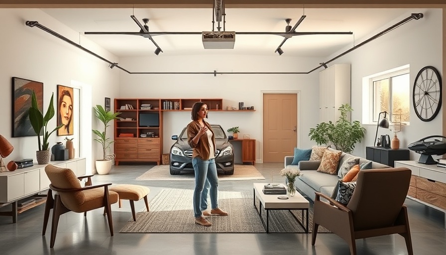 Modern garage conversion with a woman discussing the layout.