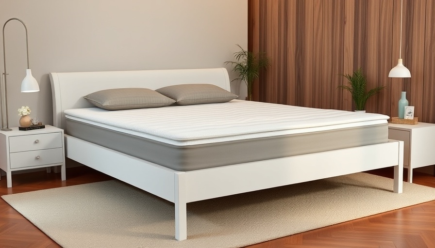 Memory foam mattress for back pain relief on a white bed frame.