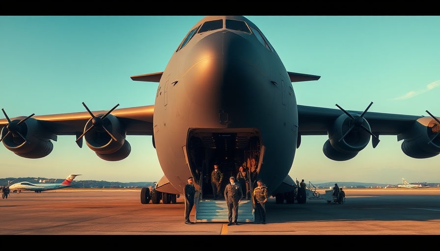 Military transport aircraft with bus on tarmac, Guatemalan deported to Mexico context.
