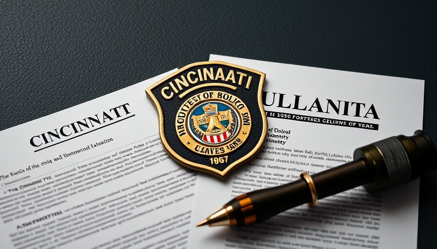 Cincinnati police officers lawsuit documents with badge.