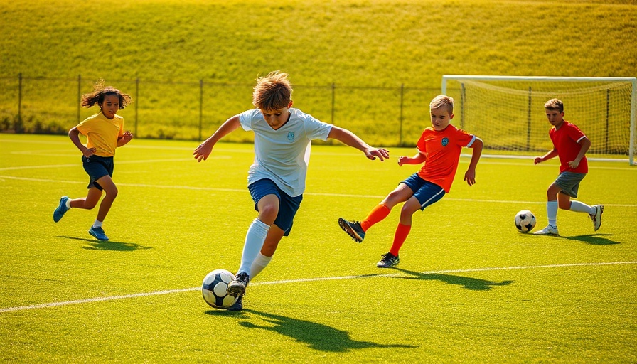 Youth soccer players in action on the field, highlighting P.E.A.C.E. L.O.V.E. principles in football injury management.