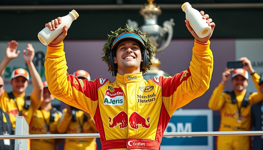 Alex Palou celebrates Indianapolis 500 win with milk and laurel.