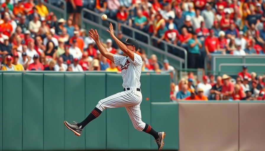 Cubs rally victory over Reds as player leaps for catch.