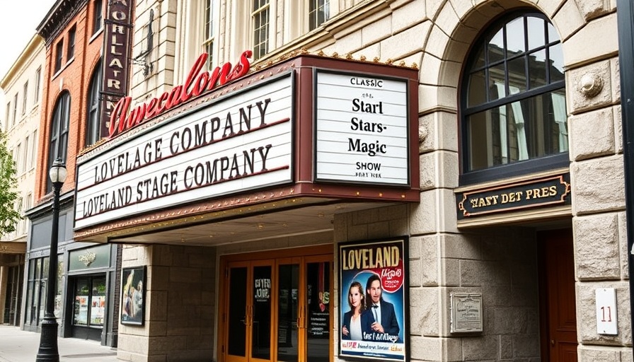 Loveland Stage Company theater with magic show sign honoring veterans.