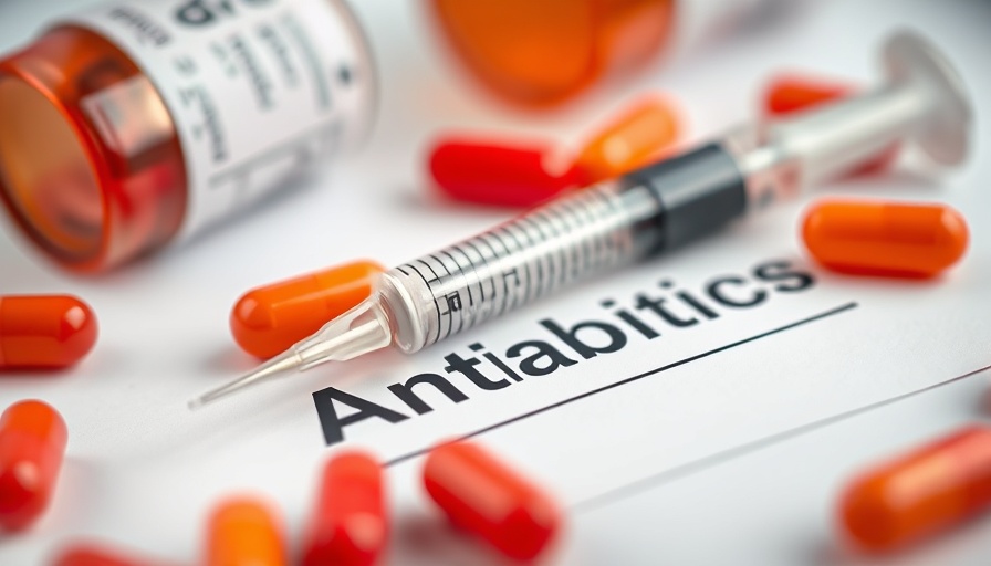 Close view of antibiotics and syringe, highlighting early antibiotic exposure risks.