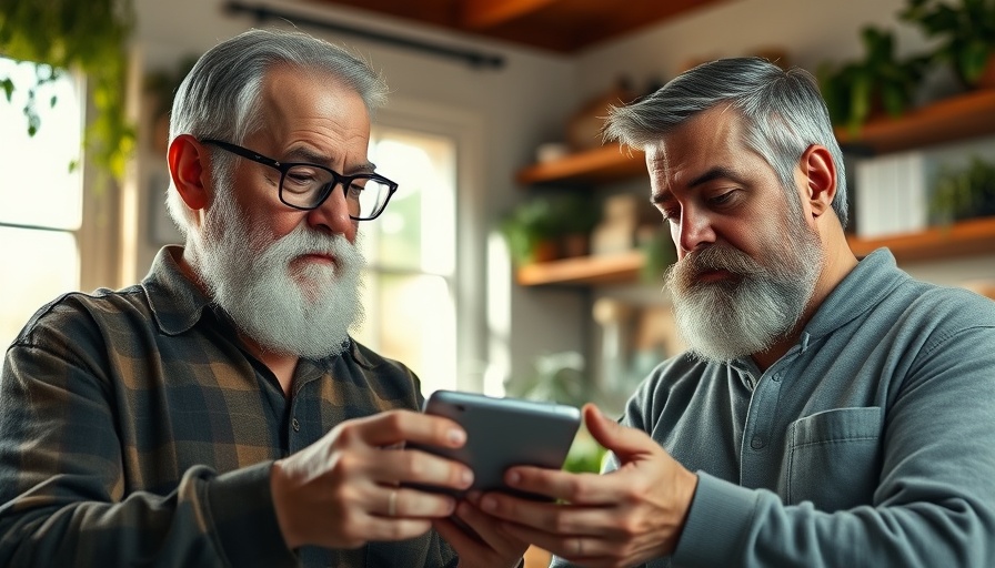 Two men discussing Credit One Bank Class Action Settlement over smartphone indoors.