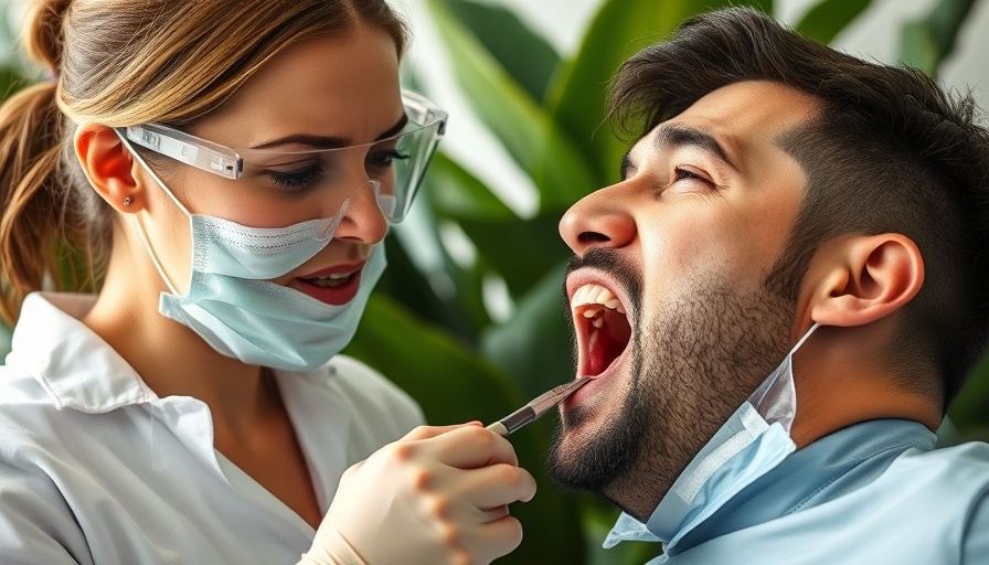 Concerned dentist examining patient, indicating flossing need.