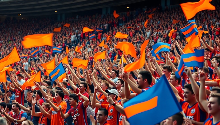 FC Dallas fans celebrate with vibrant flags in stoppage time.