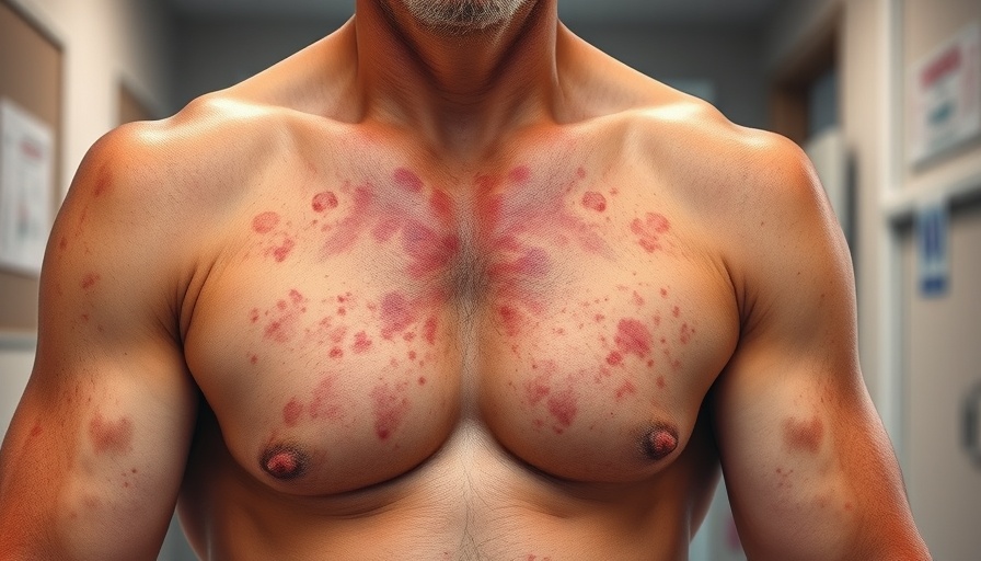 Maculopapular eruption after omalizumab on male torso and arms.