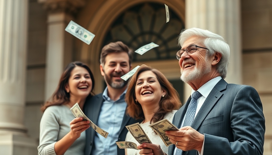 Family enjoying Bank of Mom and Dad phenomenon with older man giving money.