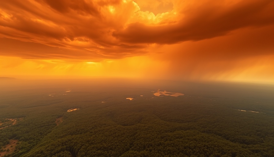 Canadian wildfires impact U.S. air quality; dramatic fiery sky over landscape.