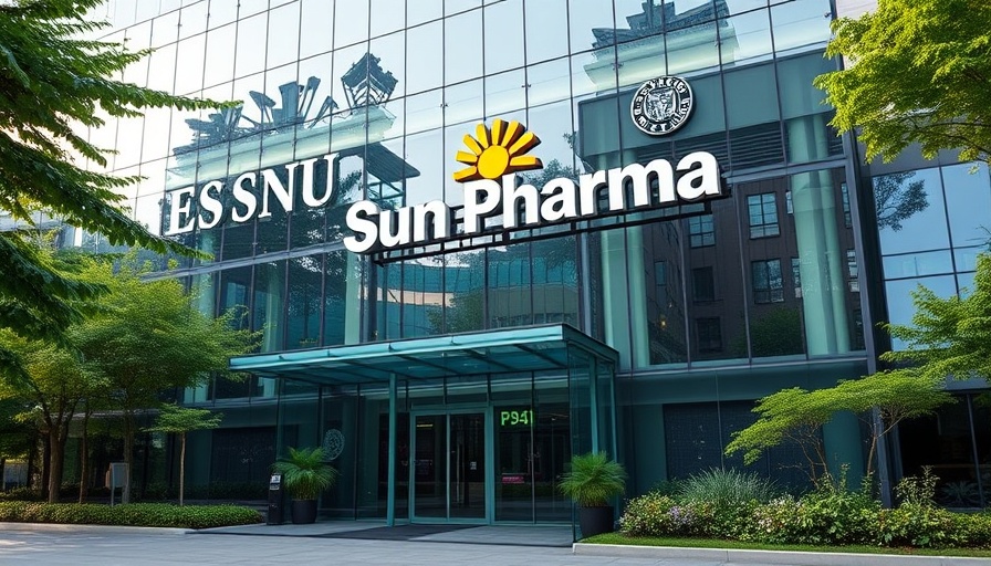 Sun Pharma corporate building entrance with company logo.