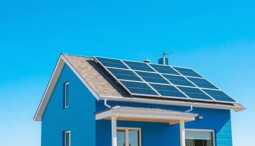 Energy-efficient home with solar panels on the roof.