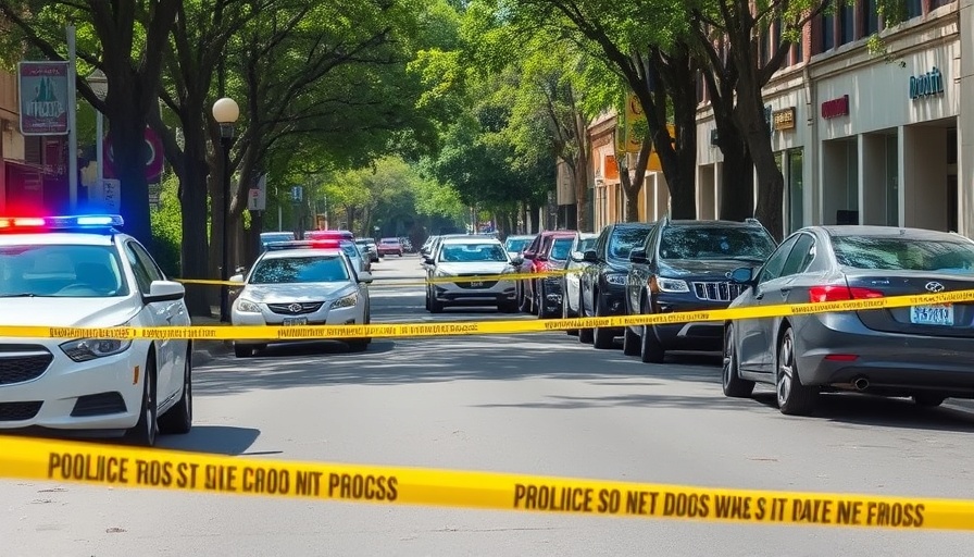 Boulder street blocked by police tape with police car during emergency.