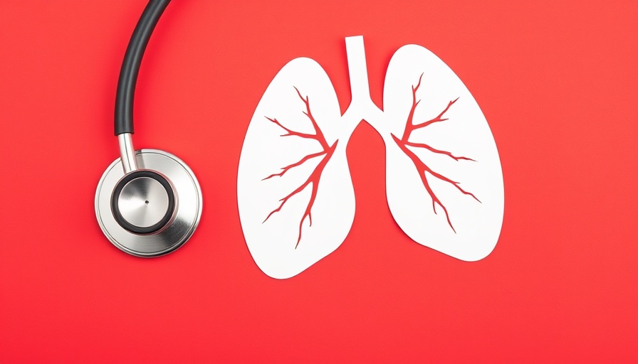 Lung health concept with stethoscope and lung cutout on red.