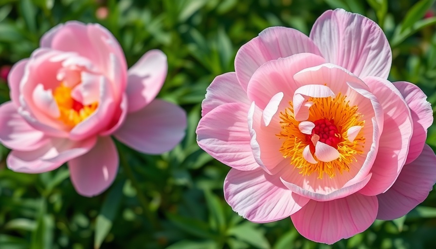 Pink and white peonies in University of Michigan garden