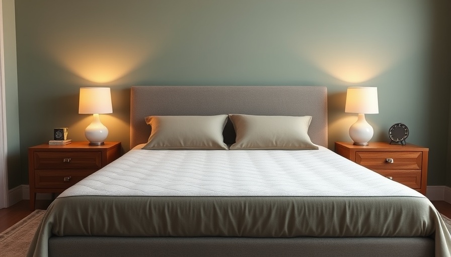 Cozy bedroom with memory foam mattress topper, warm lighting, green walls.