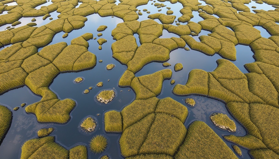 Aerial view of polygonal tundra patterns in Alaska landscape.