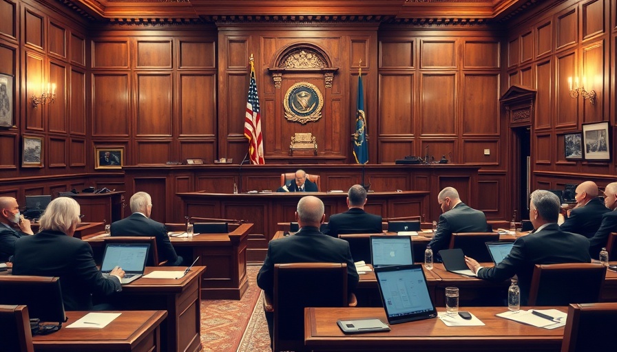 Courtroom scene capturing the essence of a legal proceeding, focused on the judge and attorneys.