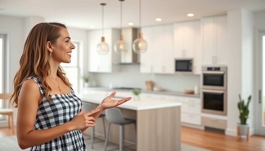 Woman discusses The Truth About Open Concept Kitchens in a modern setting.