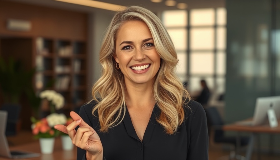 Businesswoman discussing VA mortgage scams, modern office.