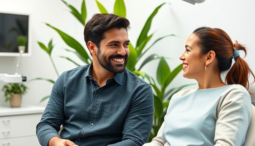 Awkward dental hygienist interacting with a patient in a modern office.